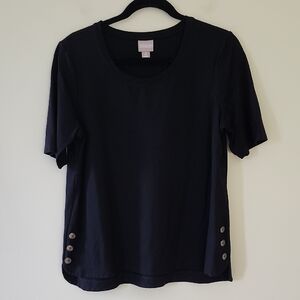 Chico's Black Short-Sleeve High-Low Top with Side Button Accents
